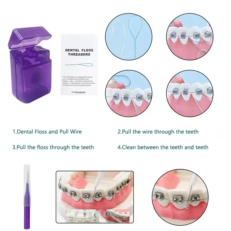 8pcs/set Dental Care Brush Kit Orthodontic Teeth Cleaning Tool Foldable Toothbrush Interdental Brush Floss Thread Wax Travel Kit thumbnail 3