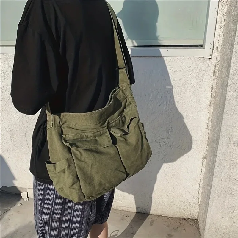 Women's School Messenger Bags For Women Shoulder Ladies Designer Handbag Solid Large Capacity Casual Canvas Shoulder Female Bags thumbnail 6