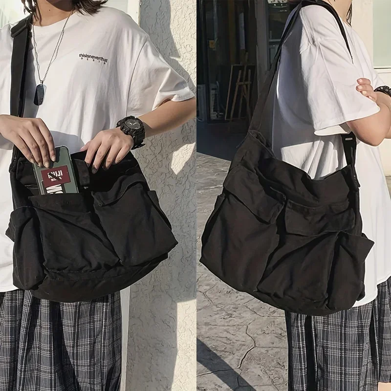 Women's School Messenger Bags For Women Shoulder Ladies Designer Handbag Solid Large Capacity Casual Canvas Shoulder Female Bags thumbnail 5
