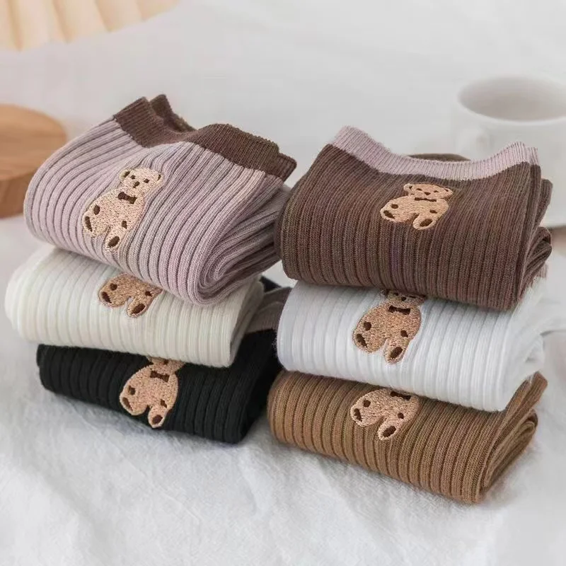 5pairs Cartoon Bear Socks Soft Cotton Socks Autumn Coffee Stockings Kawaii Women Socks Korean Casual Stockings Women Hosiery thumbnail 4
