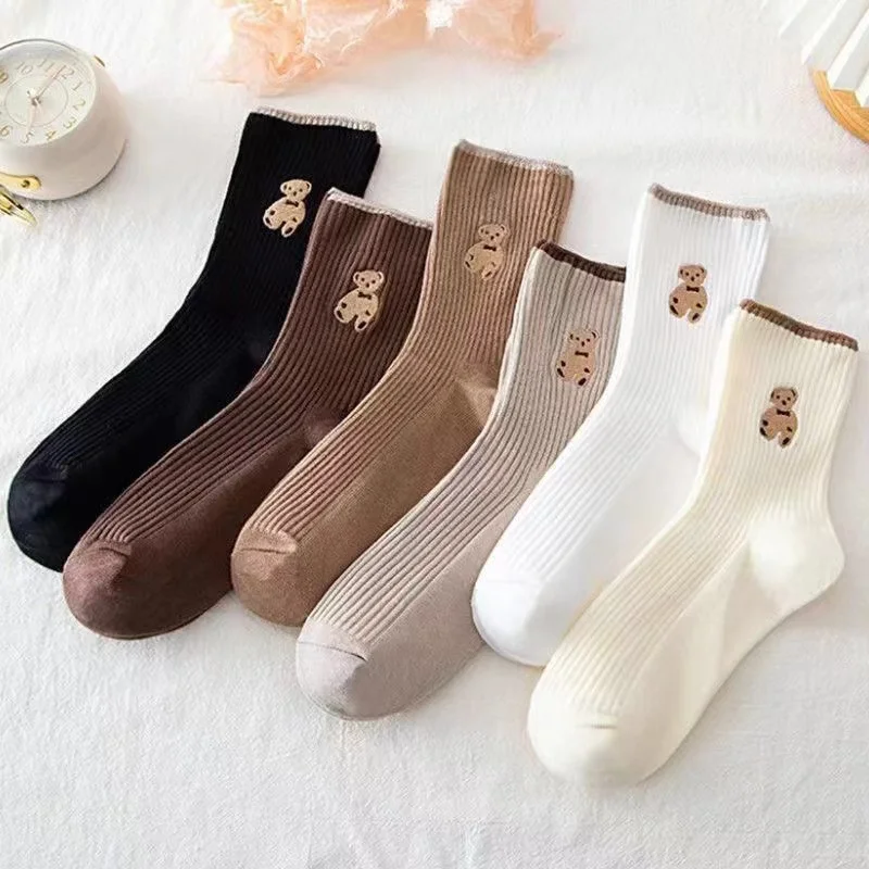 5pairs Cartoon Bear Socks Soft Cotton Socks Autumn Coffee Stockings Kawaii Women Socks Korean Casual Stockings Women Hosiery thumbnail 3