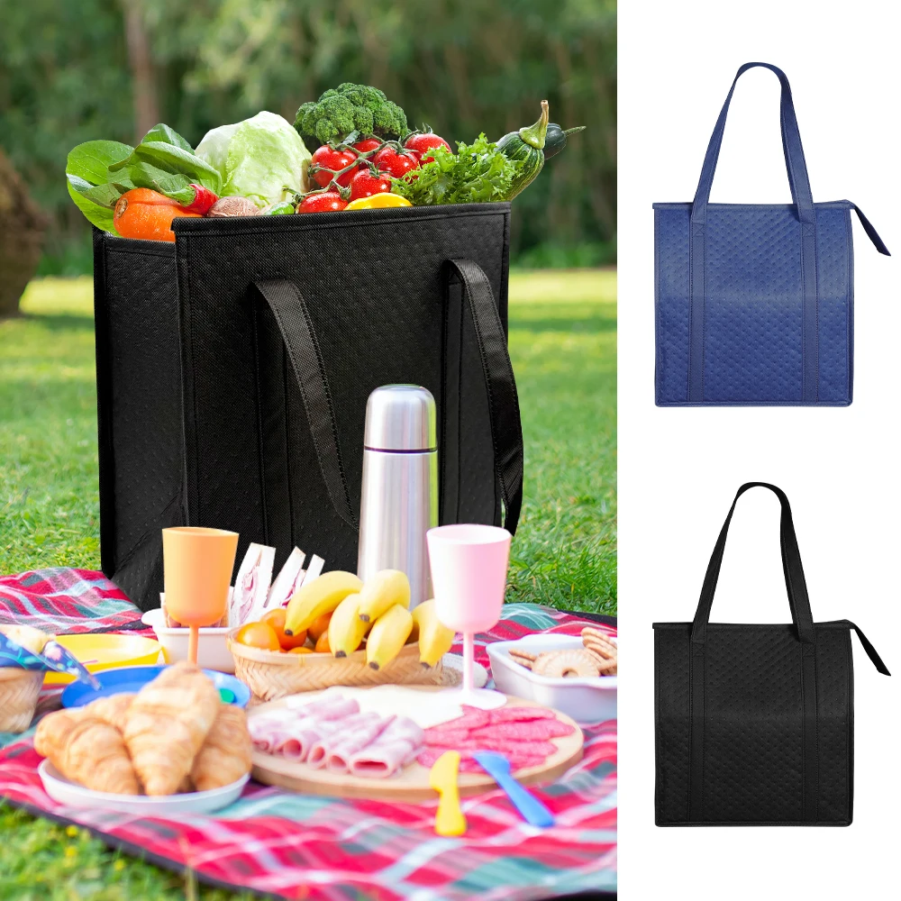 Large Insulated Reusable Grocery Bag with Zipper & Front Pocket, keep cool/warm for hours for Camping Picnic, fishing, shopping thumbnail 4
