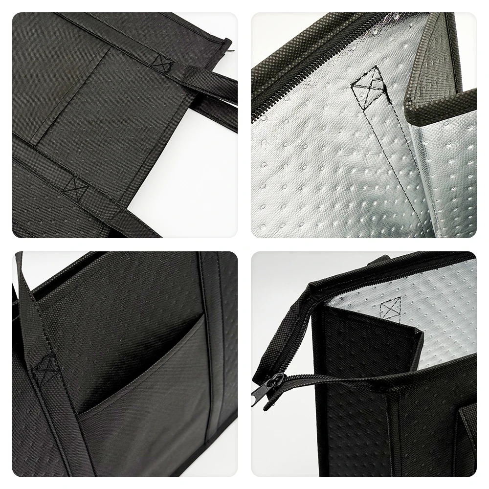 Large Insulated Reusable Grocery Bag with Zipper & Front Pocket, keep cool/warm for hours for Camping Picnic, fishing, shopping thumbnail 6