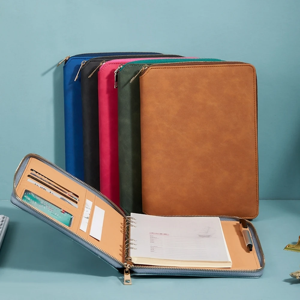 Business zipper bag note book A5 loose-leaf notebook Office notepad book multi-functional imitation leather meeting record book thumbnail 3