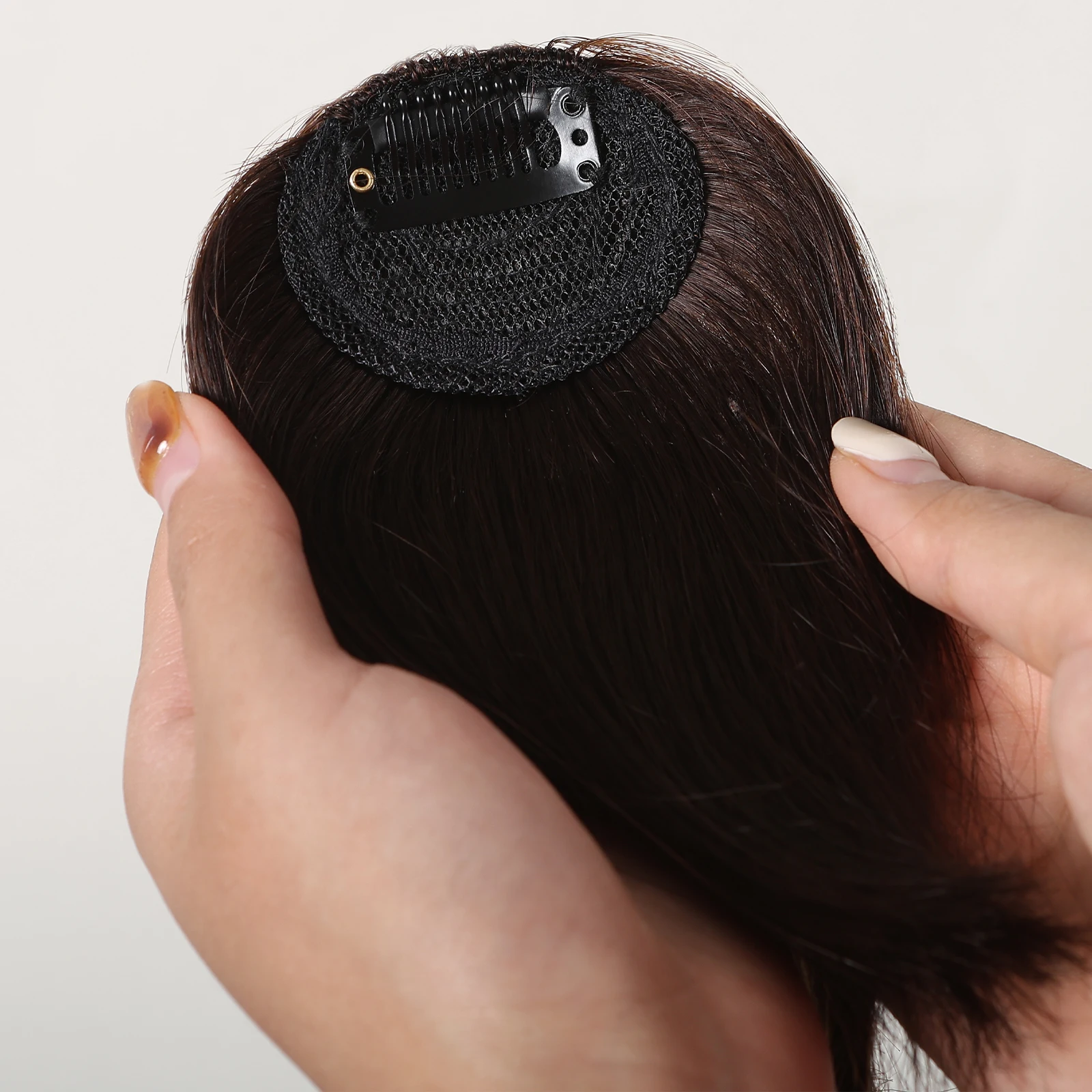 100% Human Hair Clip-In Bangs Blunt Cut Wispy Fringe with Sideburns Dark Brown Natural Look for Women Daily Party Wear thumbnail 3