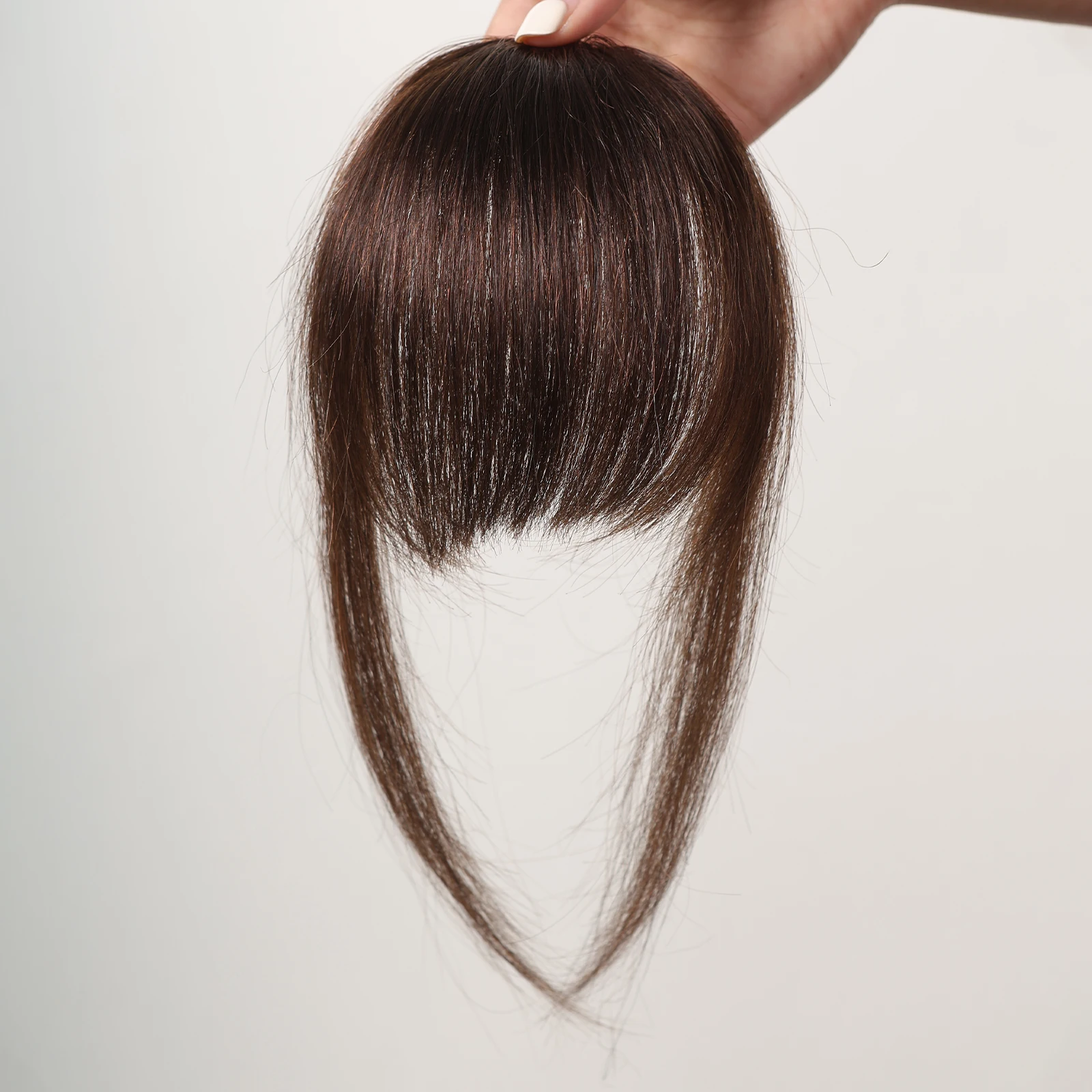 100% Human Hair Clip-In Bangs Blunt Cut Wispy Fringe with Sideburns Dark Brown Natural Look for Women Daily Party Wear thumbnail 2