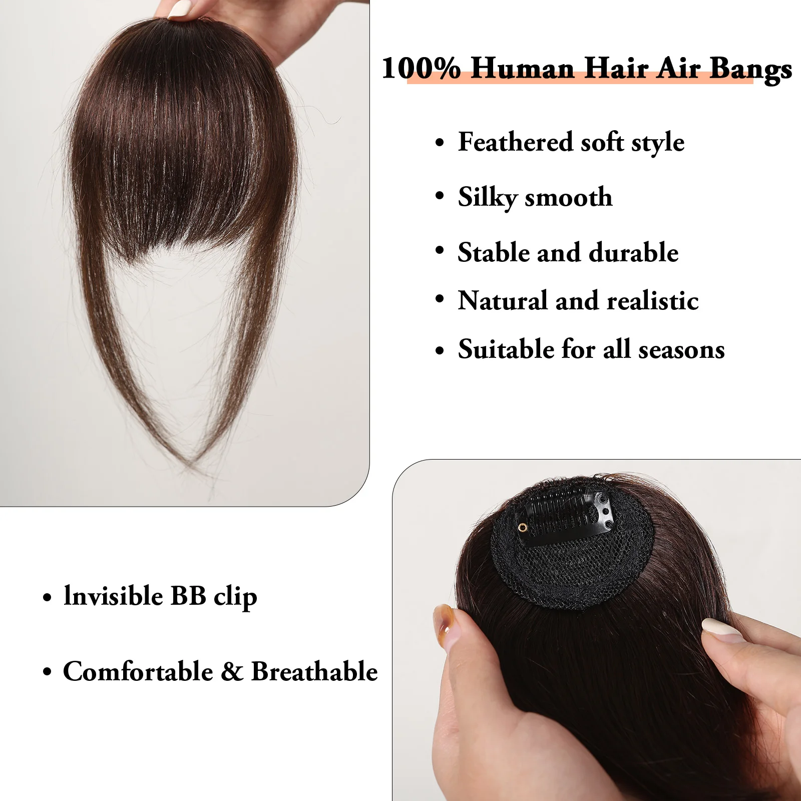 100% Human Hair Clip-In Bangs Blunt Cut Wispy Fringe with Sideburns Dark Brown Natural Look for Women Daily Party Wear thumbnail 4