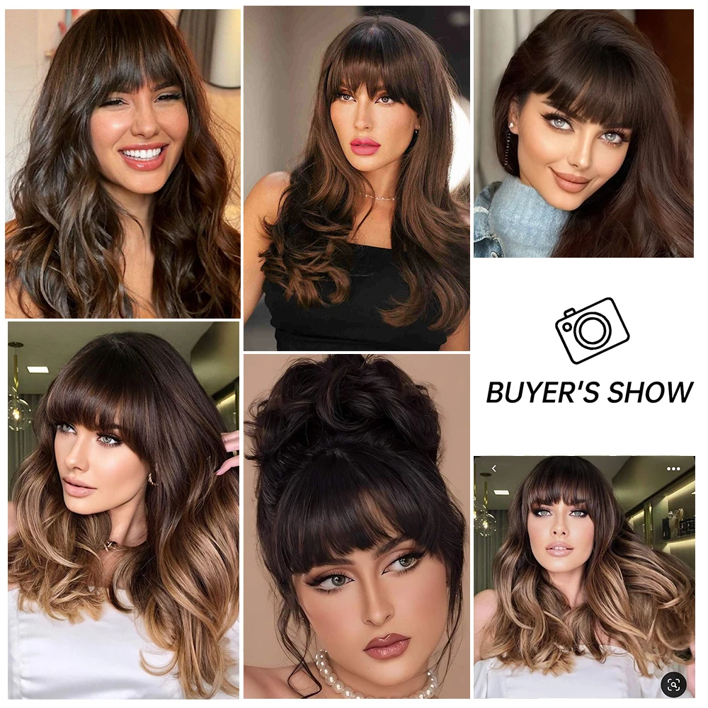 100% Human Hair Clip-In Bangs Blunt Cut Wispy Fringe with Sideburns Dark Brown Natural Look for Women Daily Party Wear thumbnail 6