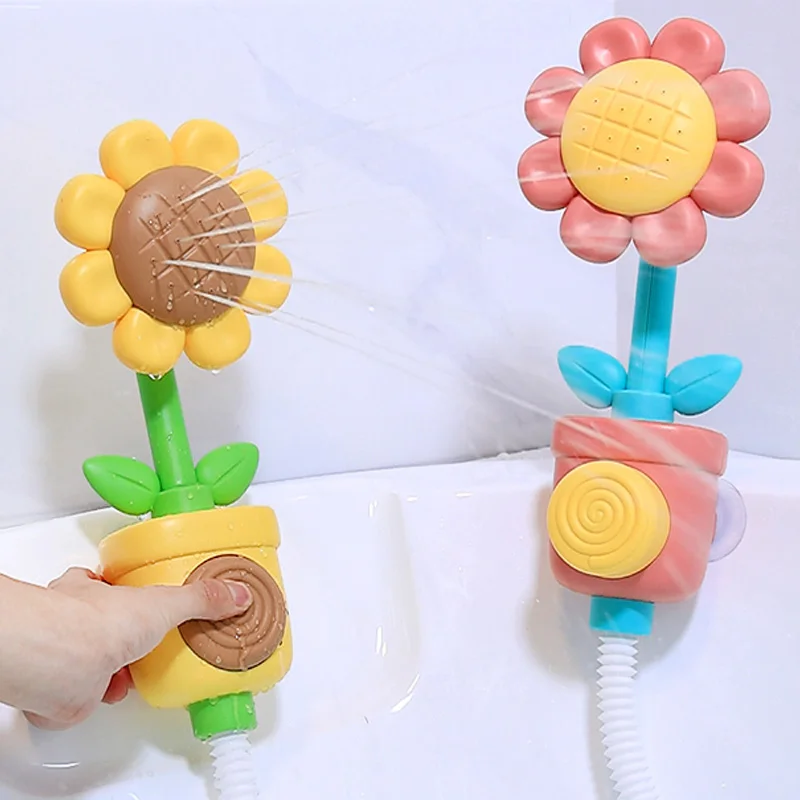 Baby Sunflower Shower Bath Toy Sprinkler Head Spray Water Shower Swim Pool Bathing Bath Ball With Manual Device For Kids Gift thumbnail 2