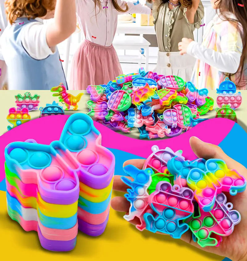 10/30/50PCS Rainbow Keychain Fidget Toys Cartoon Kawaii Sensory Toys Push Stress Relief Keychains for Kids Adult Party Favors thumbnail 4