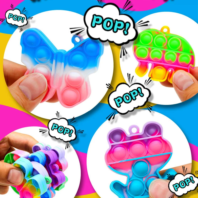 10/30/50PCS Rainbow Keychain Fidget Toys Cartoon Kawaii Sensory Toys Push Stress Relief Keychains for Kids Adult Party Favors thumbnail 5