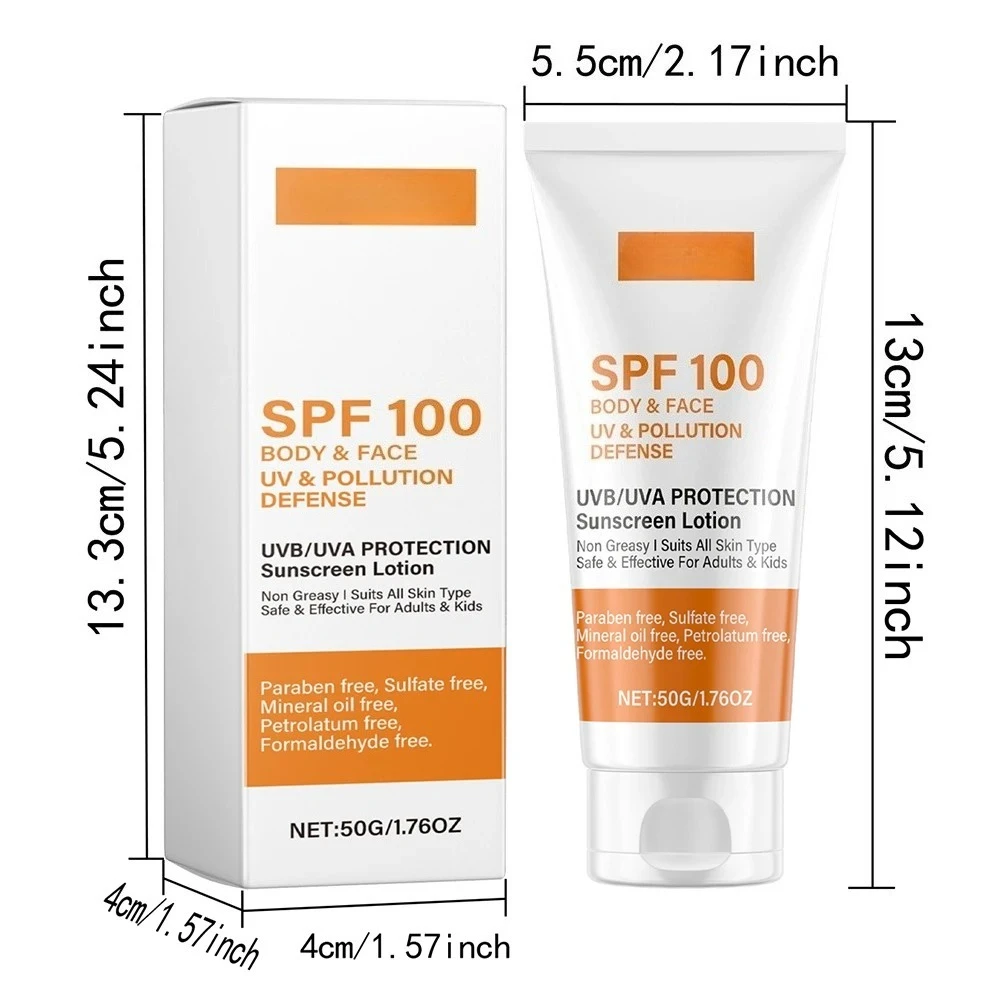 Face & Body Sunscreen Non-Greasy SPF 100+ Facial Sunblock UVA & UVB Protection Sunblocking Cream Anti Aging for Summer Beach thumbnail 4