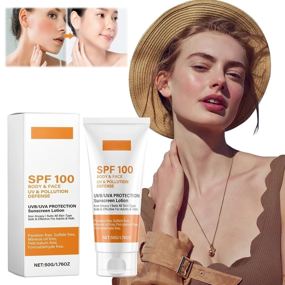 Face & Body Sunscreen Non-Greasy SPF 100+ Facial Sunblock UVA & UVB Protection Sunblocking Cream Anti Aging for Summer Beach thumbnail 2