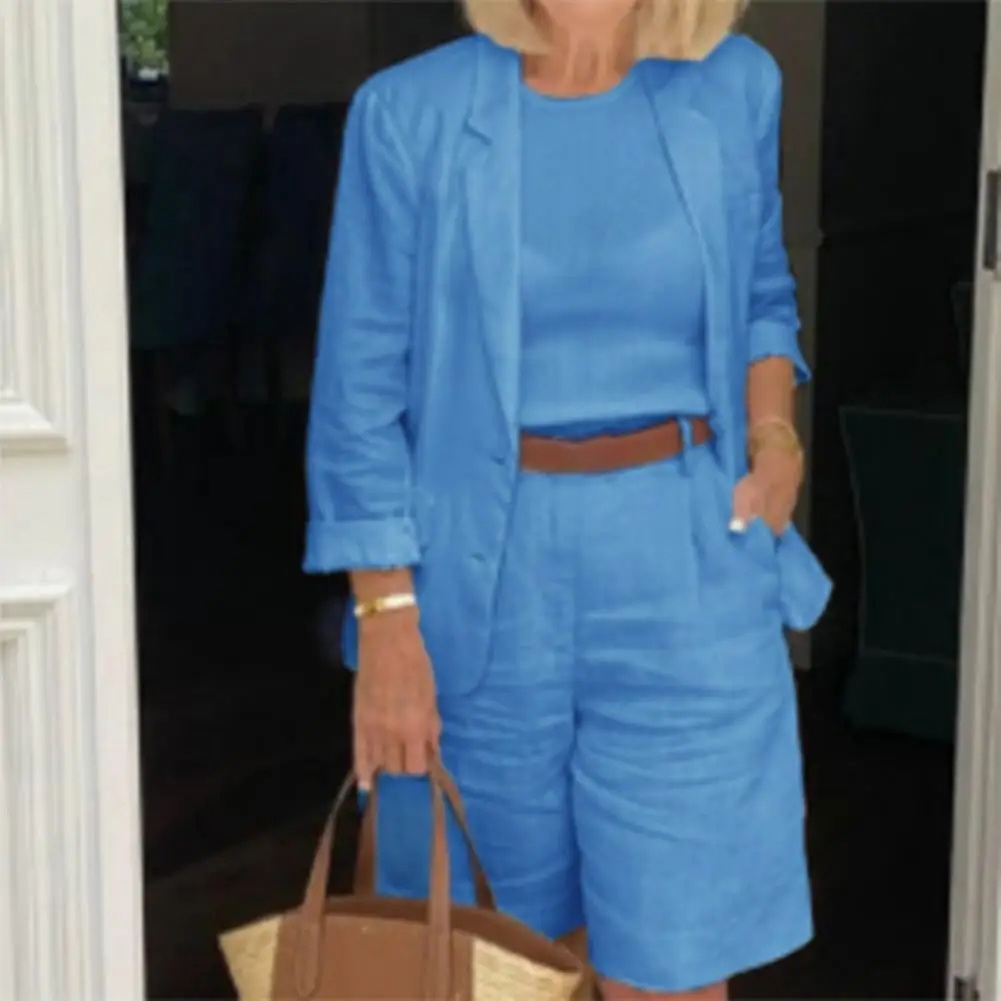 Two Piece Blazer Suit Sets Women OL Office Sets 1 Set Blazer Shorts Single Breasted Summer Buttons Outfit for Office thumbnail 2