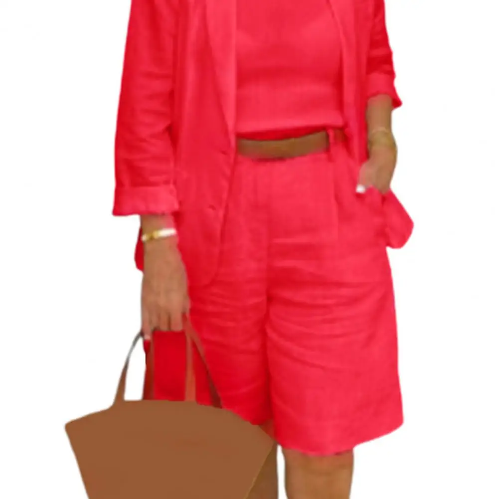 Two Piece Blazer Suit Sets Women OL Office Sets 1 Set Blazer Shorts Single Breasted Summer Buttons Outfit for Office thumbnail 6