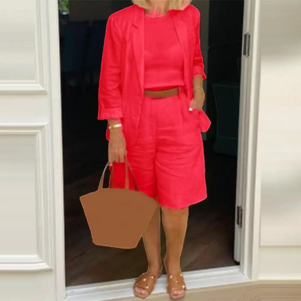 Two Piece Blazer Suit Sets Women OL Office Sets 1 Set Blazer Shorts Single Breasted Summer Buttons Outfit for Office thumbnail 4