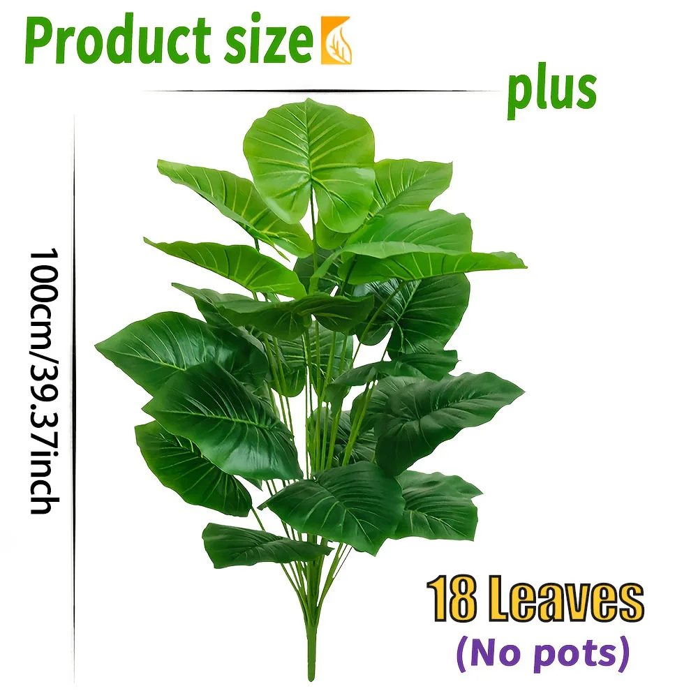 One Pcs 100cm Lifelike Artificial Palm Tree with 18 Leaves - Vibrant Green Faux Plant for Home Spring Decor Weddings Gardens thumbnail 2