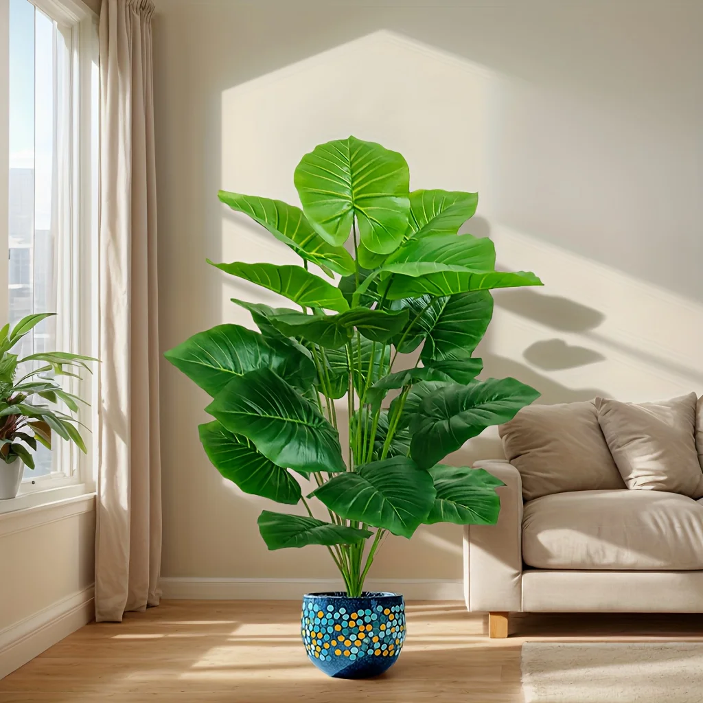 One Pcs 100cm Lifelike Artificial Palm Tree with 18 Leaves - Vibrant Green Faux Plant for Home Spring Decor Weddings Gardens thumbnail 5