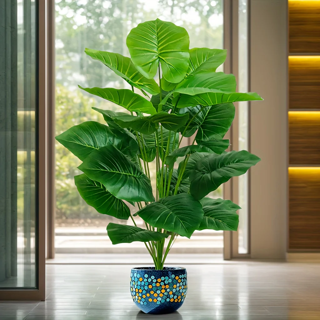 One Pcs 100cm Lifelike Artificial Palm Tree with 18 Leaves - Vibrant Green Faux Plant for Home Spring Decor Weddings Gardens thumbnail 3