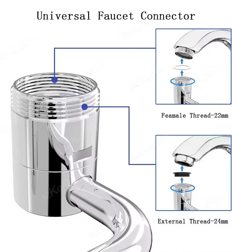 Kitchen faucet extender 1080 ° rotating stainless steel universal splash proof dual-mode bathroom sink accessory with adapter thumbnail 5