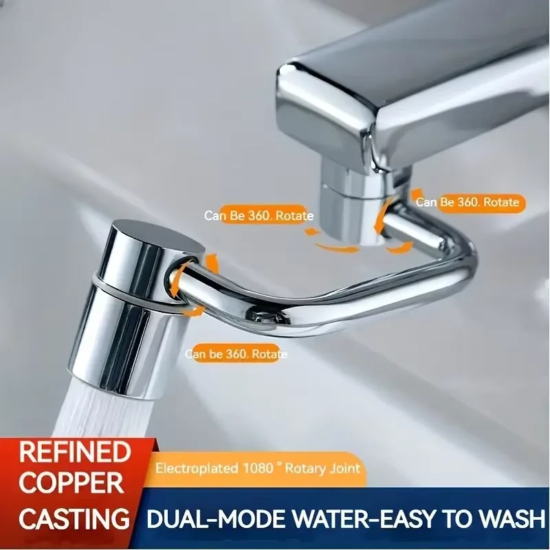 Kitchen faucet extender 1080 ° rotating stainless steel universal splash proof dual-mode bathroom sink accessory with adapter thumbnail 2