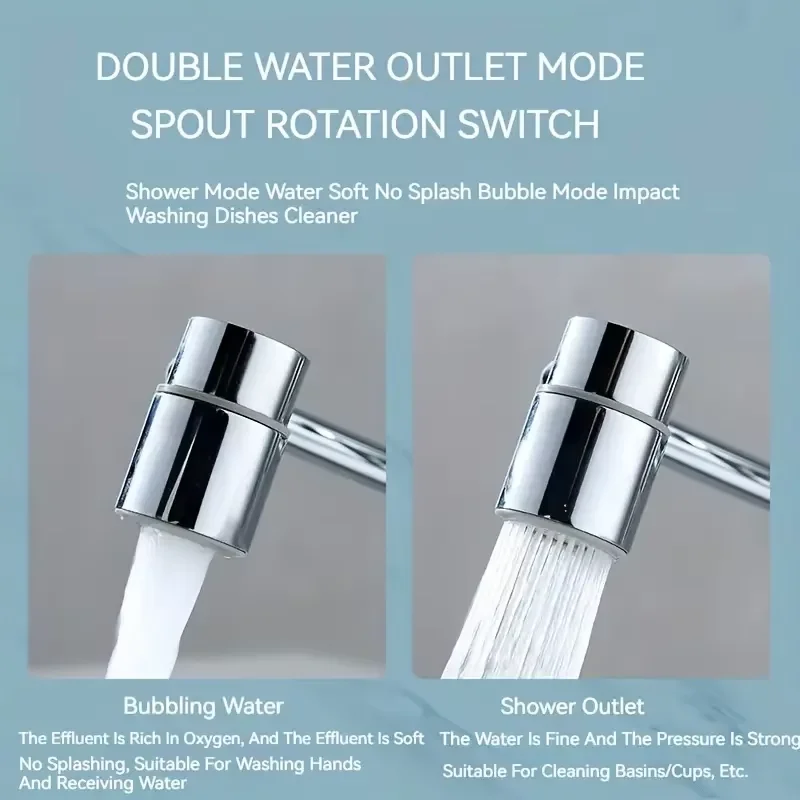 Kitchen faucet extender 1080 ° rotating stainless steel universal splash proof dual-mode bathroom sink accessory with adapter thumbnail 3