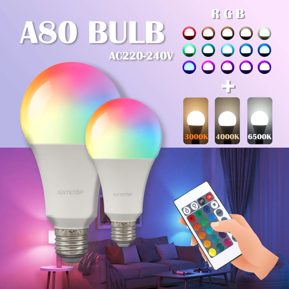 1-10PCS RGB LED Bulb Lamp 20W Super Bright 24 Key Remote Control Dimmable AC220V Colorful Change for Bedroom LivingRoom Home