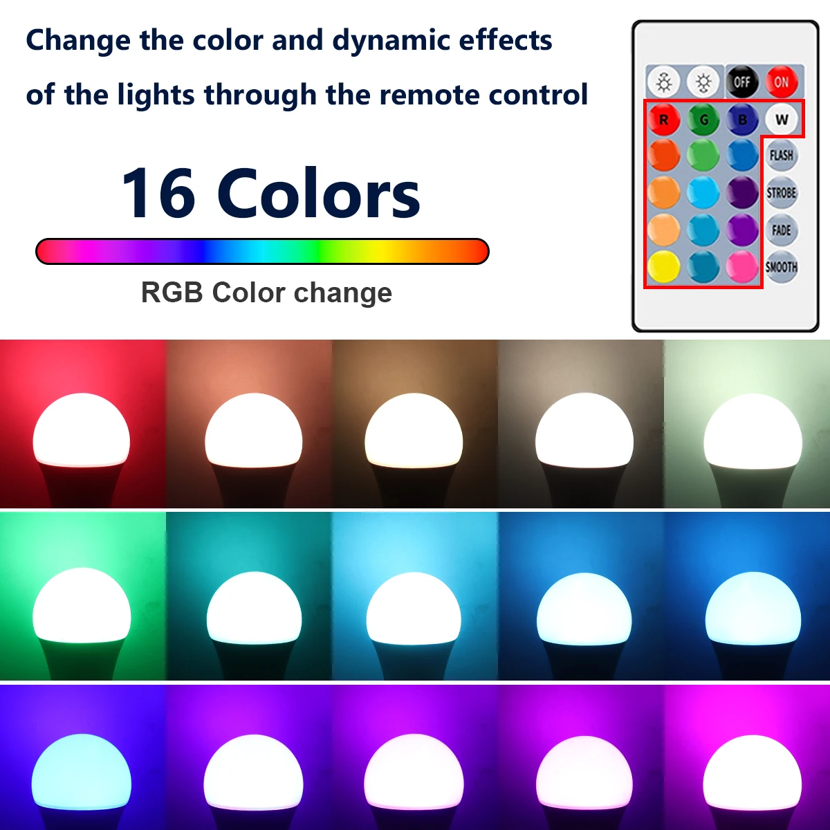 1-10PCS RGB LED Bulb Lamp 20W Super Bright 24 Key Remote Control Dimmable AC220V Colorful Change for Bedroom LivingRoom Home thumbnail 3