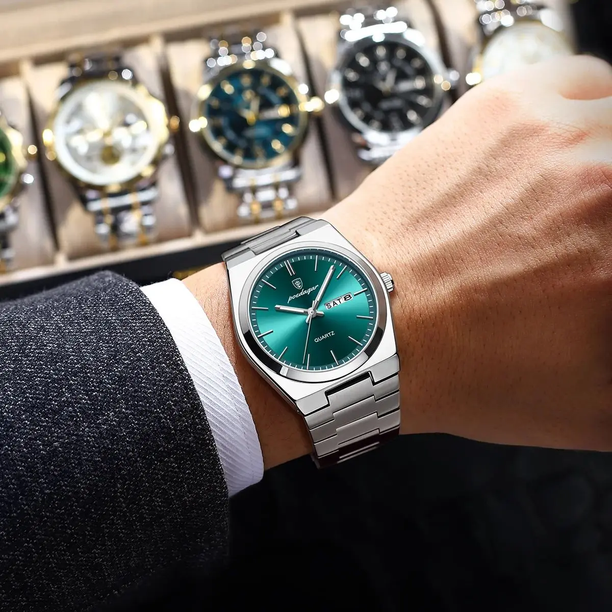 POEDAGAR Luxury Men's Watches Waterproof Luminous Date Week Men Watch Stainless Steel Casual Fashion Quartz Man Wristwatch Reloj thumbnail 5