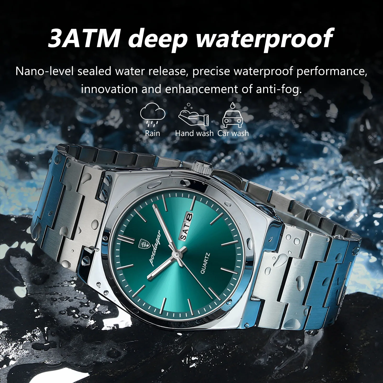 POEDAGAR Luxury Men's Watches Waterproof Luminous Date Week Men Watch Stainless Steel Casual Fashion Quartz Man Wristwatch Reloj thumbnail 4