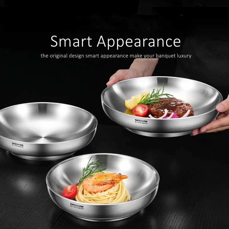 Ultra Thick 304 Stainless Steel Banquet Plate LFGB Certification Heat Insulation Dinner Dish Fall Resistant Baby Tableware thumbnail 5