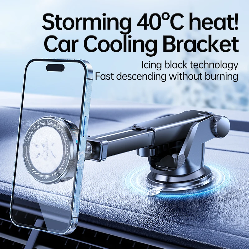 Magnetic Semiconductor Cooling Car Phone Holder with Suction Cup RGB Ambient Lights Adjustment Compatible with Smartphone thumbnail 2