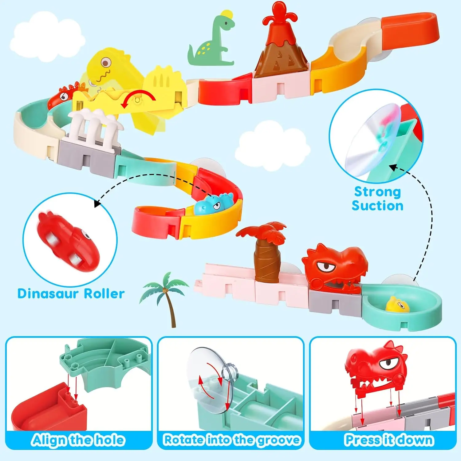 Bath Toys for Kids DIY Building Water Slide Tracks Dinosaur Bathtub Wall Toys for Toddlers Fun Baby Bathtime Bath Tub Shower thumbnail 3