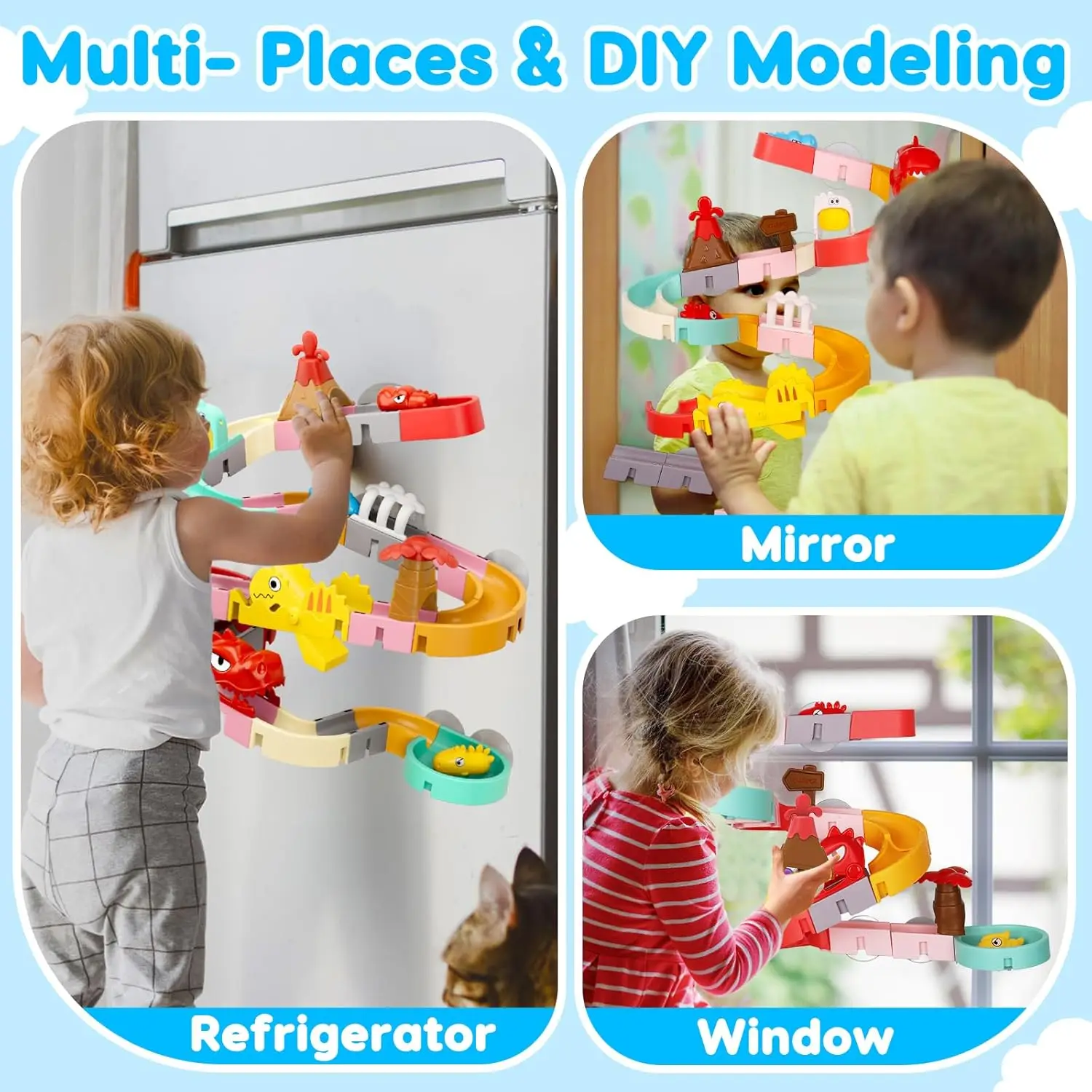Bath Toys for Kids DIY Building Water Slide Tracks Dinosaur Bathtub Wall Toys for Toddlers Fun Baby Bathtime Bath Tub Shower thumbnail 5
