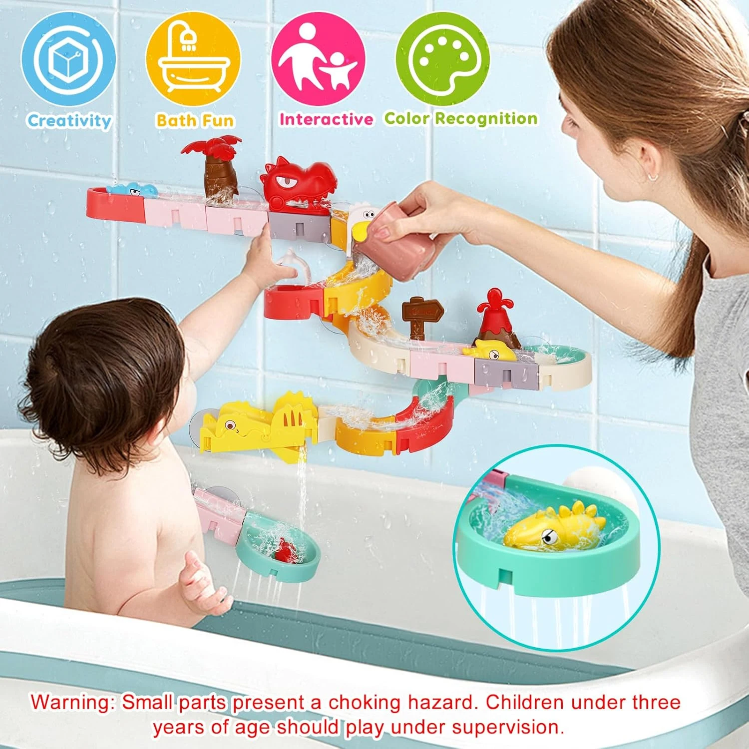 Bath Toys for Kids DIY Building Water Slide Tracks Dinosaur Bathtub Wall Toys for Toddlers Fun Baby Bathtime Bath Tub Shower thumbnail 4