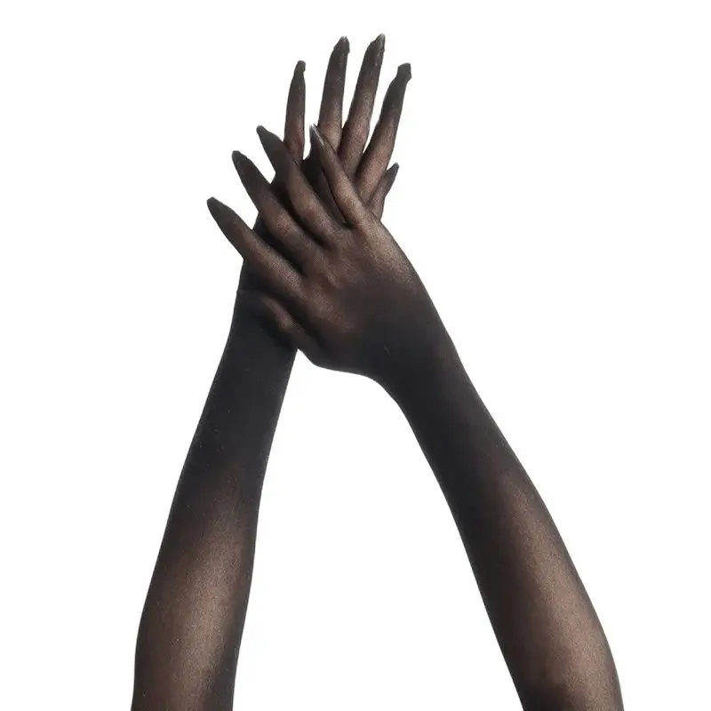 Women Sexy Lace Thin Transparent High Elasticity Long Gloves Nightclub Cosplay Man Solid Seamless Tight Stocking Gloves Sunscree