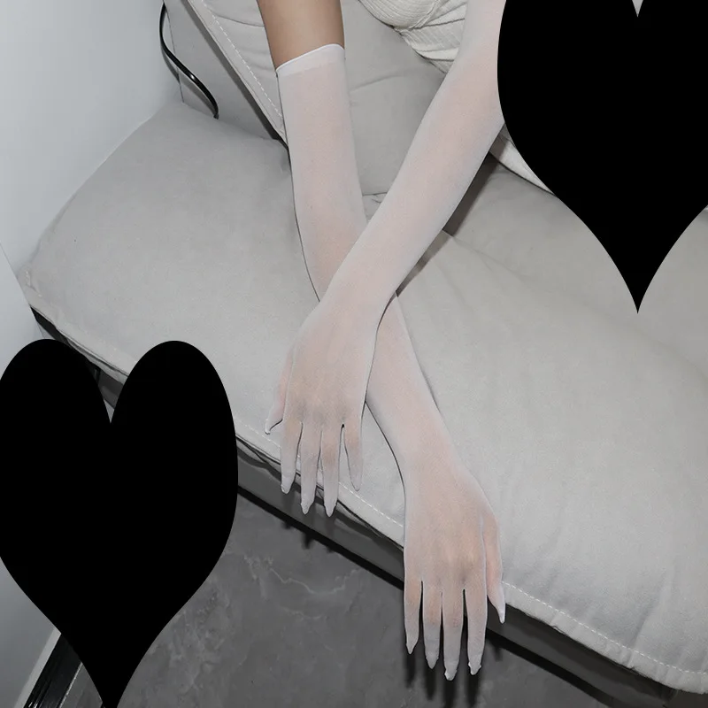 Women Sexy Lace Thin Transparent High Elasticity Long Gloves Nightclub Cosplay Man Solid Seamless Tight Stocking Gloves Sunscree thumbnail 4