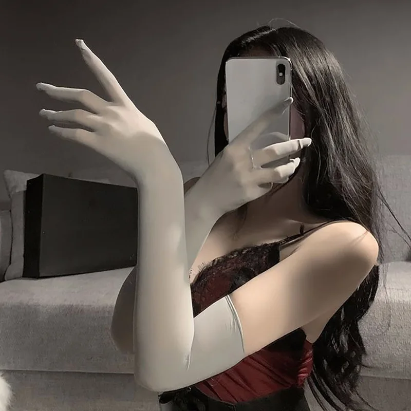 Women Sexy Lace Thin Transparent High Elasticity Long Gloves Nightclub Cosplay Man Solid Seamless Tight Stocking Gloves Sunscree thumbnail 3