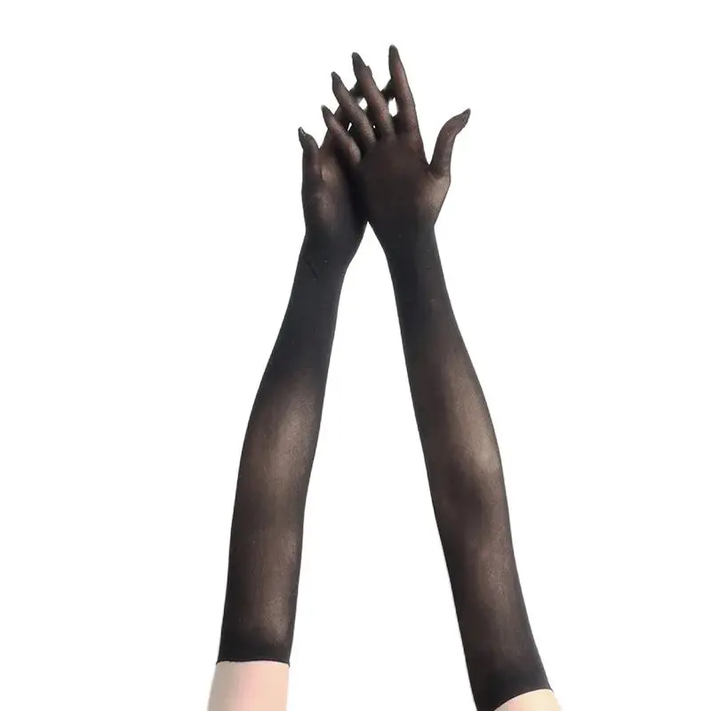 Women Sexy Lace Thin Transparent High Elasticity Long Gloves Nightclub Cosplay Man Solid Seamless Tight Stocking Gloves Sunscree thumbnail 5