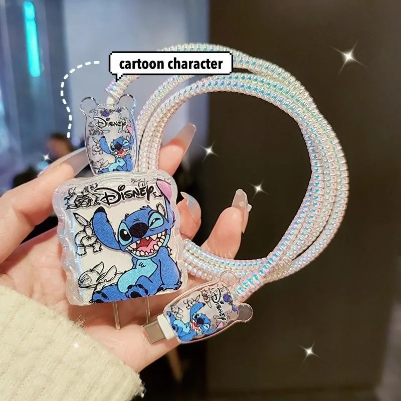5Pcs/set Cartoon Stitch Charging Data Cable Protector Winder Accessories for IPhone 18w/20w Charger Protective Shell Case thumbnail 6