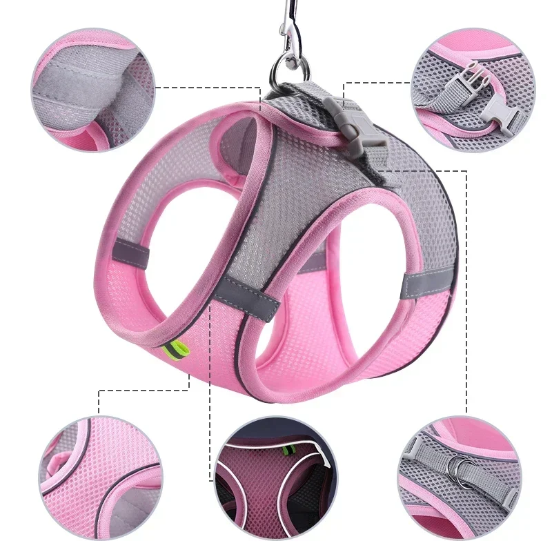 Dog Harness Leash Set for Small Dogs French Bulldog Chihuahua Pug Outdoor Walking Lead Leash Adjustable Puppy Cat Harness Vest