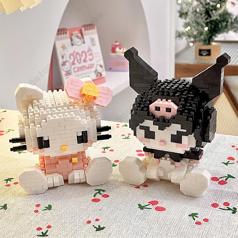 Sanrio Building Blocks Hello Kitty Bricks Kuromi Cinnamoroll Assembly Block Toys Cartoon Anime Figures Christmas Gift