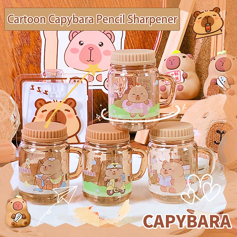2Pcs Kawaii Portable Capybara Pencil Sharpener Creative Cartoon Pencil Sharpener Office School Supplies Student Stationery Gifts thumbnail 4