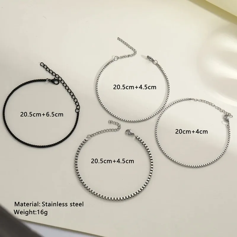 4Pcs/Set Stainless Steel Adjustable Box Chain Bracelets for Men Simple Vintage Silver Color Cuban Bangle Sets Party Jewelry Gift thumbnail 6