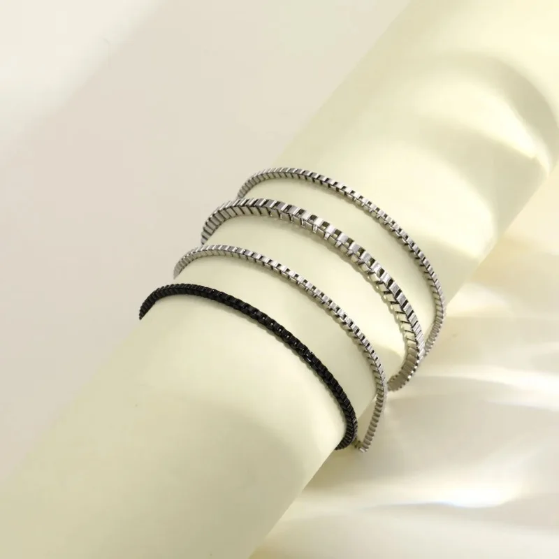 4Pcs/Set Stainless Steel Adjustable Box Chain Bracelets for Men Simple Vintage Silver Color Cuban Bangle Sets Party Jewelry Gift thumbnail 5