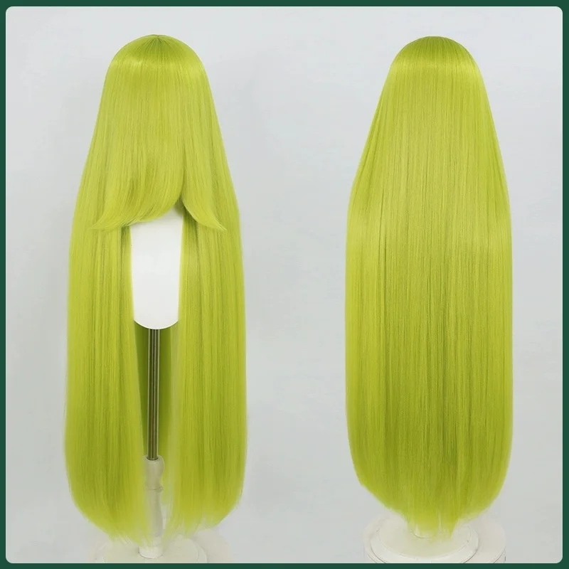Synthetic High Quality 500g Thick Volume 39" 100cm Long Straight Cosplay Wig With Bang Green Color Palette Anime Cosplay Wigs thumbnail 3
