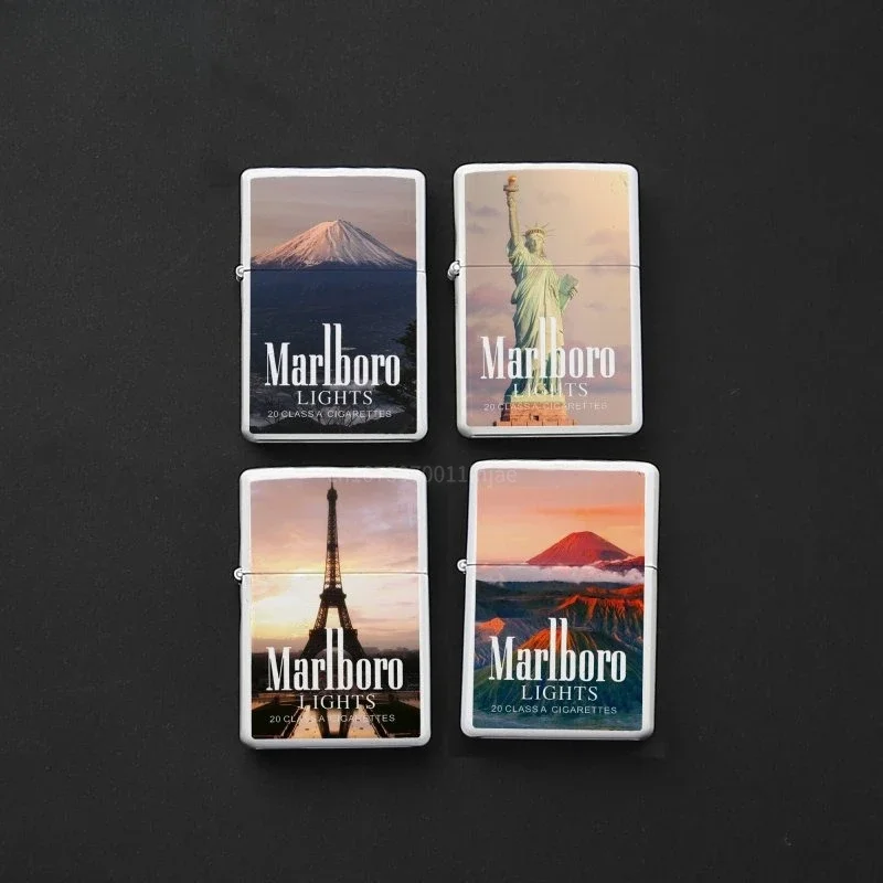 Marlboro Creative and Personalized Grinding Wheel Kerosene Lighter Gift Box World-famous Scenic Spots Men's Gift Wholesale thumbnail 2