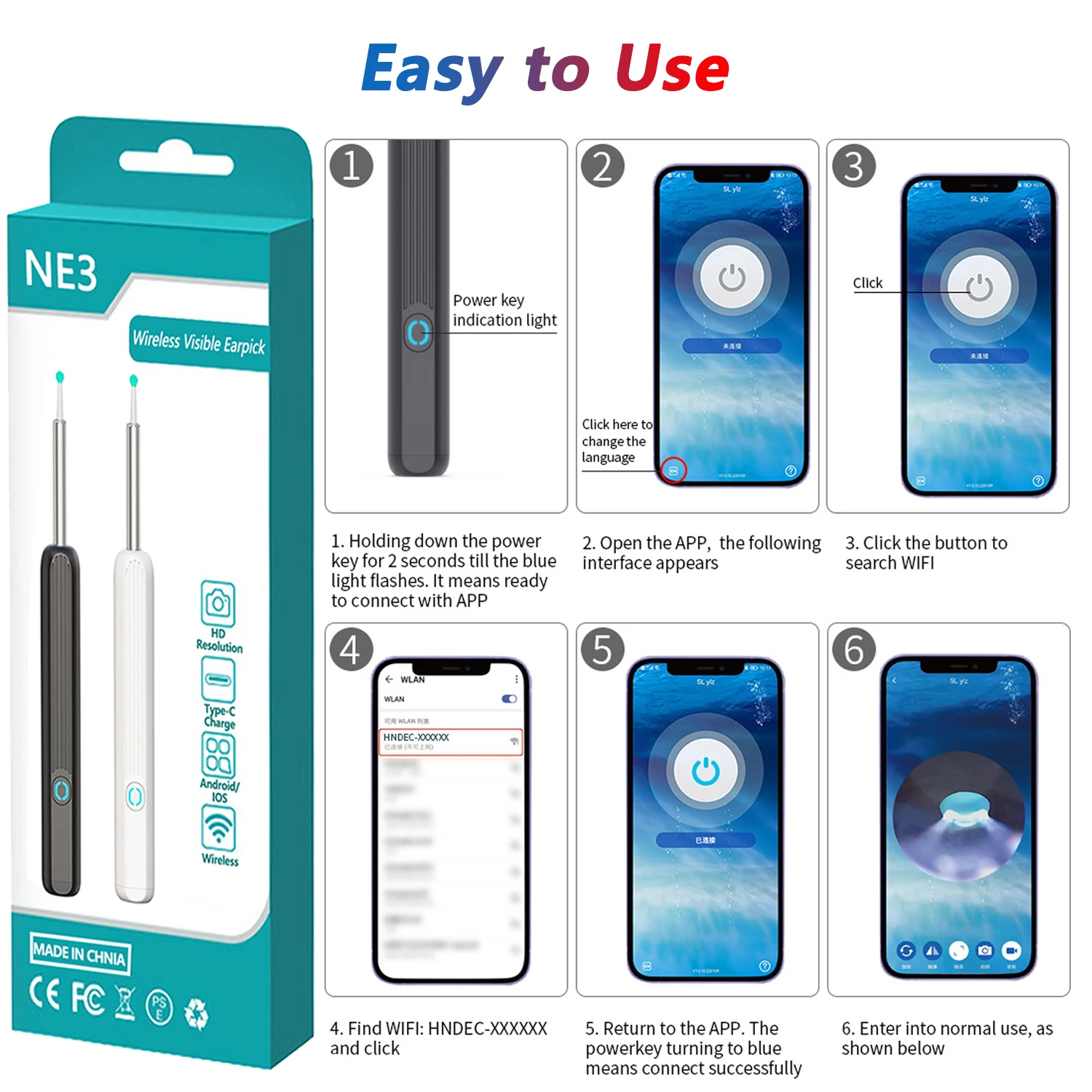 Smart Visual Ear Cleaner HD Ear Sticks Otoscope USB C Charging Endoscope Wax Removal Tool Earpick MIni Camera Health Care Set thumbnail 6