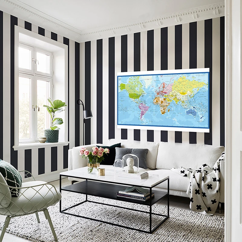 Wall Poster Map of The World French Language Polyester Vinyl Painting Office School Supplies Home Decoration Carte Monde thumbnail 3