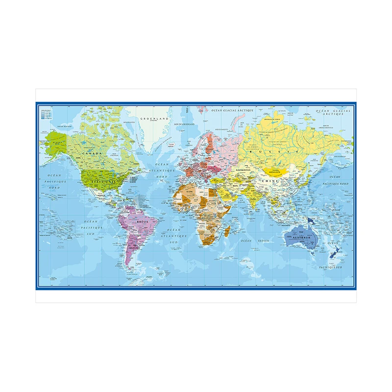 Wall Poster Map of The World French Language Polyester Vinyl Painting Office School Supplies Home Decoration Carte Monde thumbnail 2